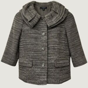 Ann Taylor Jacket Womens 2 Wool Blend Tweed Ruffle Collar Cropped Button Front